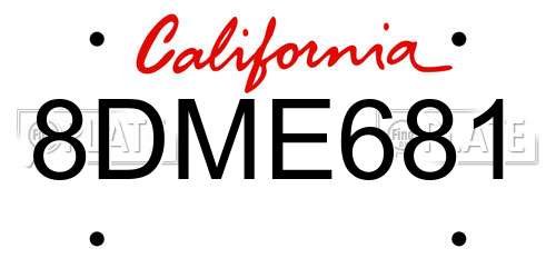 8DME681 California License Plate