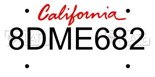 8DME682 California License Plate
