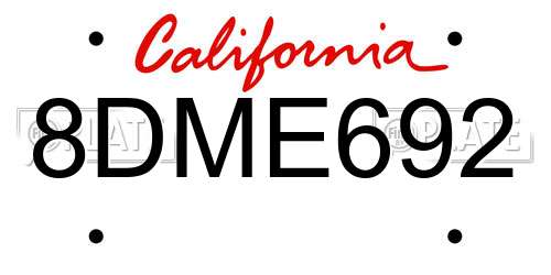 8DME692 California License Plate