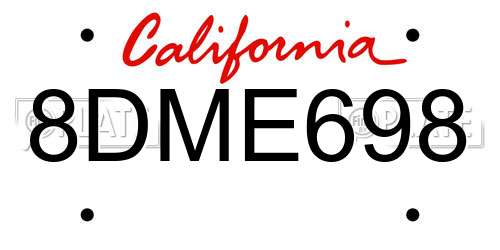 8DME698 California License Plate