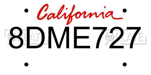 8DME727 California License Plate