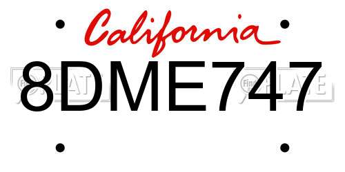 8DME747 California License Plate
