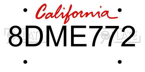 8DME772 California License Plate