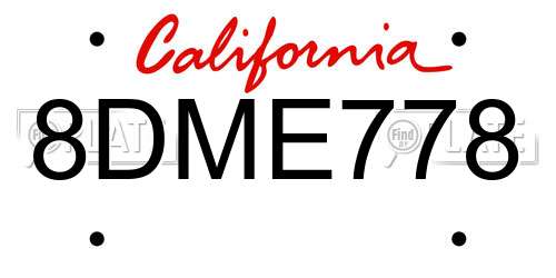 8DME778 California License Plate