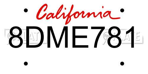 8DME781 California License Plate