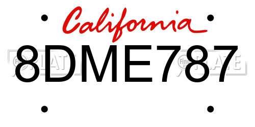 8DME787 California License Plate