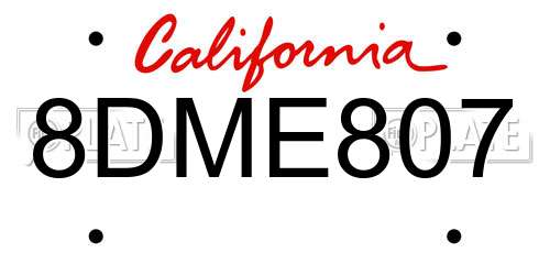 8DME807 California License Plate