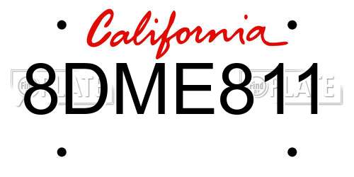 8DME811 California License Plate