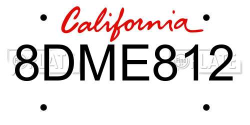 8DME812 California License Plate