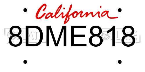 8DME818 California License Plate