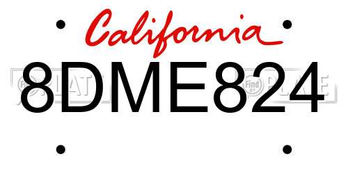 8DME824 California License Plate