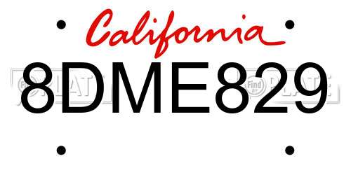 8DME829 California License Plate