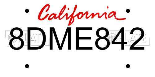 8DME842 California License Plate