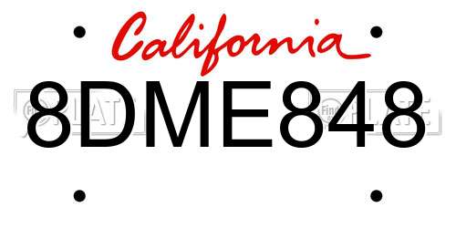 8DME848 California License Plate