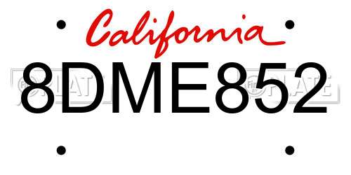 8DME852 California License Plate
