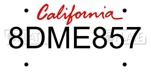 8DME857 California License Plate