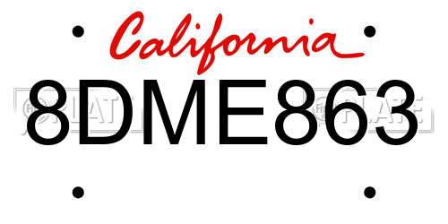 8DME863 California License Plate