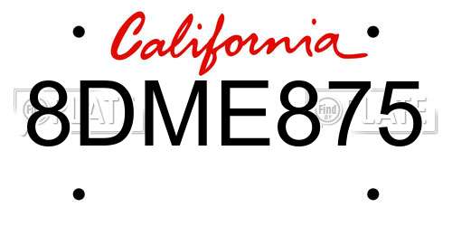 8DME875 California License Plate