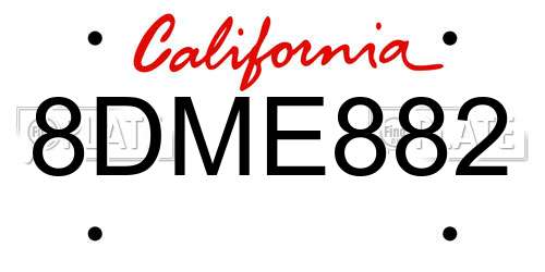 8DME882 California License Plate