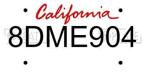 8DME904 California License Plate