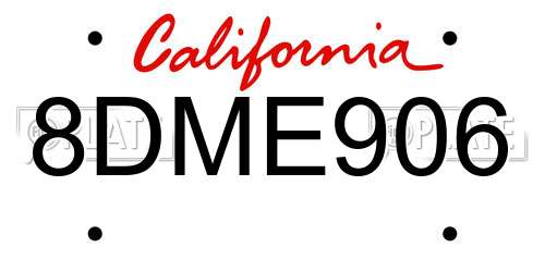 8DME906 California License Plate
