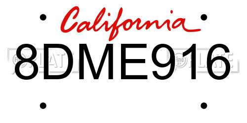 8DME916 California License Plate