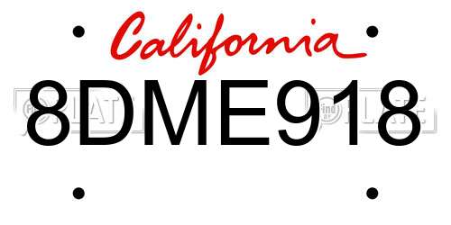 8DME918 California License Plate