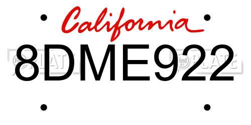 8DME922 California License Plate