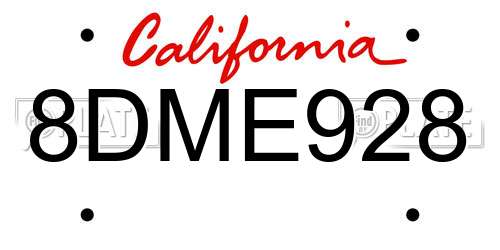 8DME928 California License Plate