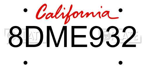 8DME932 California License Plate