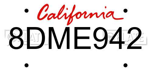 8DME942 California License Plate