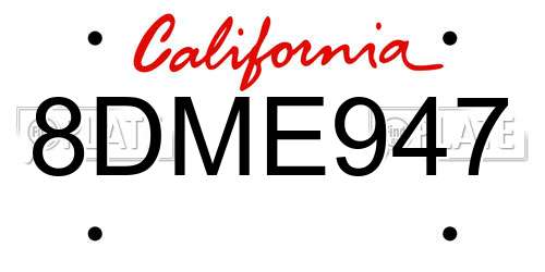 8DME947 California License Plate
