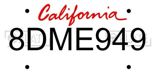 8DME949 California License Plate