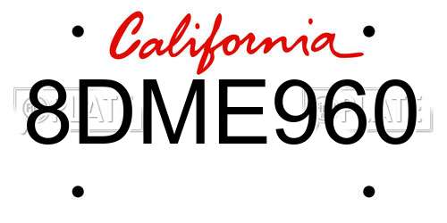 8DME960 California License Plate