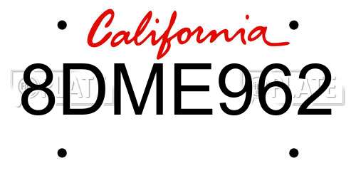 8DME962 California License Plate