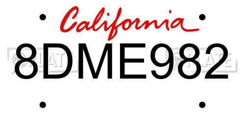 8DME982 California License Plate