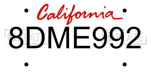 8DME992 California License Plate