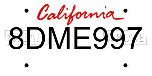 8DME997 California License Plate