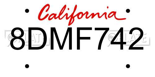 8DMF742 California License Plate