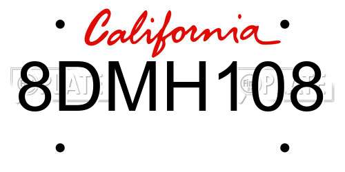 8DMH108 California License Plate