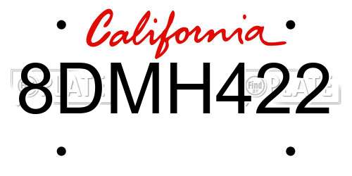 8DMH422 California License Plate
