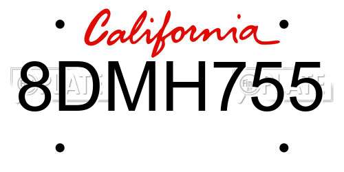 8DMH755 California License Plate