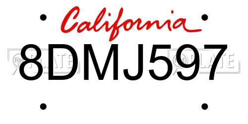 8DMJ597 California License Plate