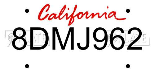 8DMJ962 California License Plate