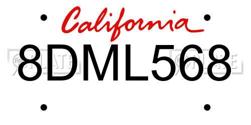 8DML568 California License Plate