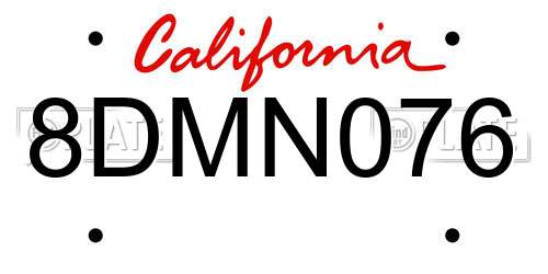 8DMN076 California License Plate
