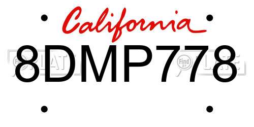 8DMP778 California License Plate