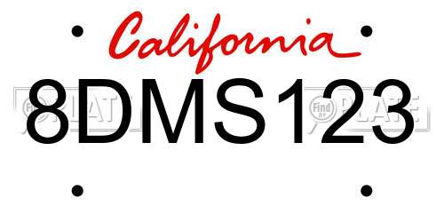 8DMS123 California License Plate