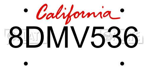 8DMV536 California License Plate