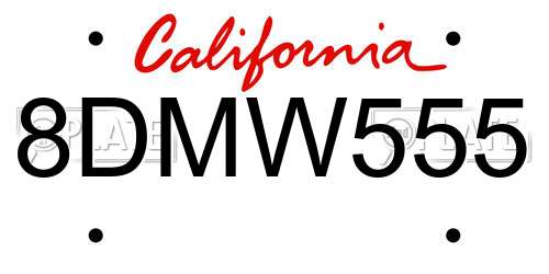 8DMW555 California License Plate